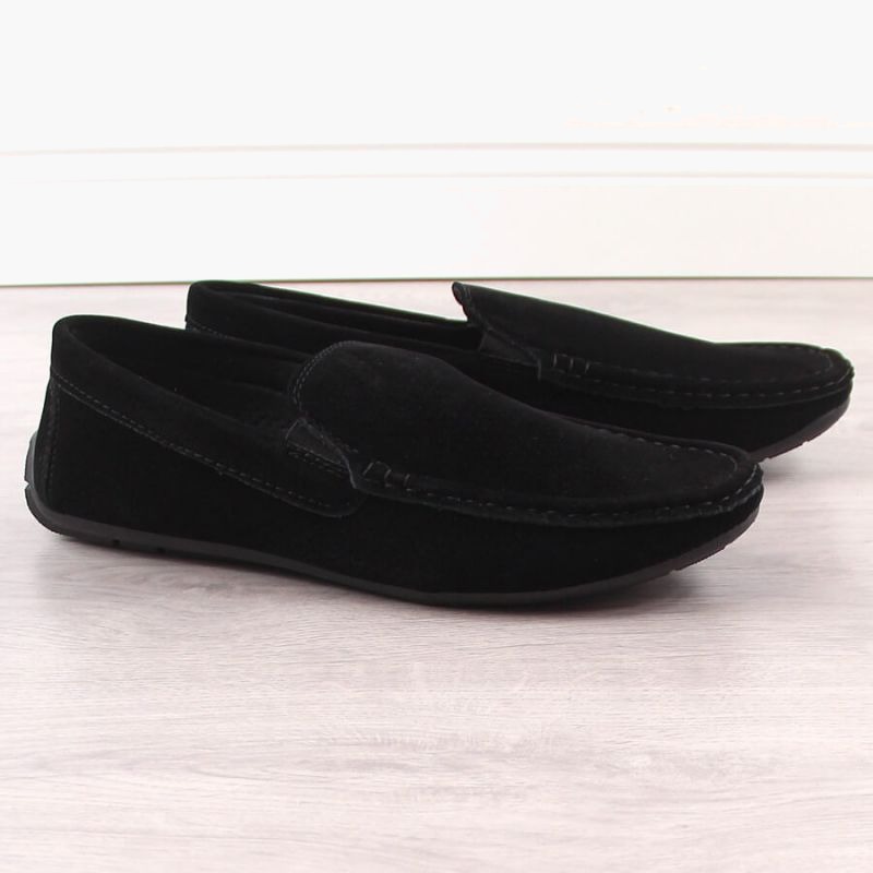 Men's Suede Slip-On Loafers with Openwork Black News 4873