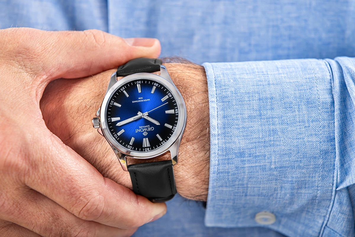 Zegarek Męski Giewont Elegance Sapphire Czarno Niebieski GW5160-A3