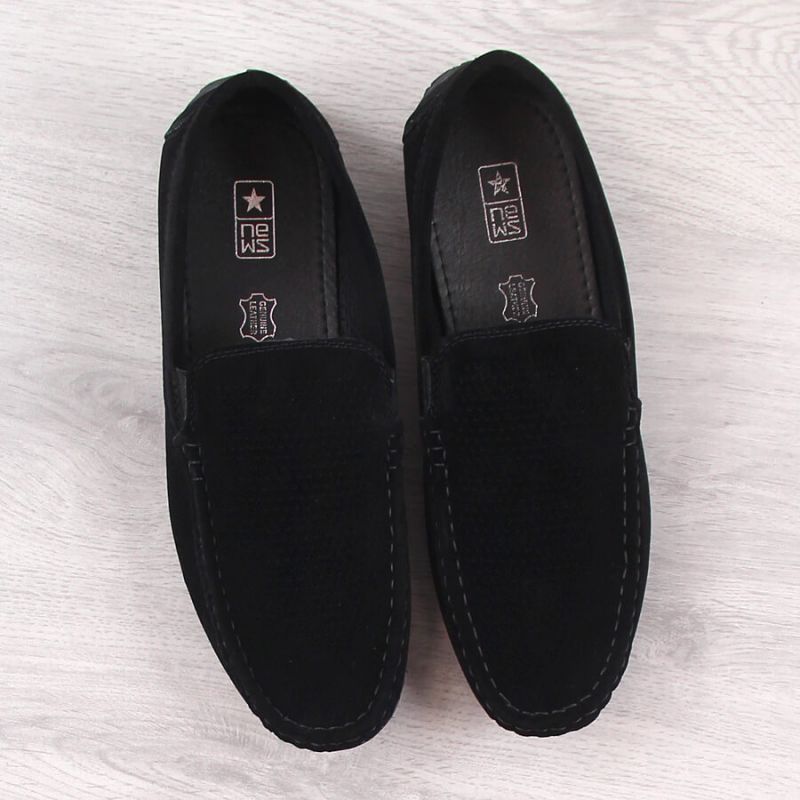 Men's Suede Slip-On Loafers with Openwork Black News 4873