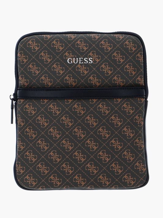 Guess, Vezzola, Flat Top Zip, Textile Crossbody Bag, Brown, For Men