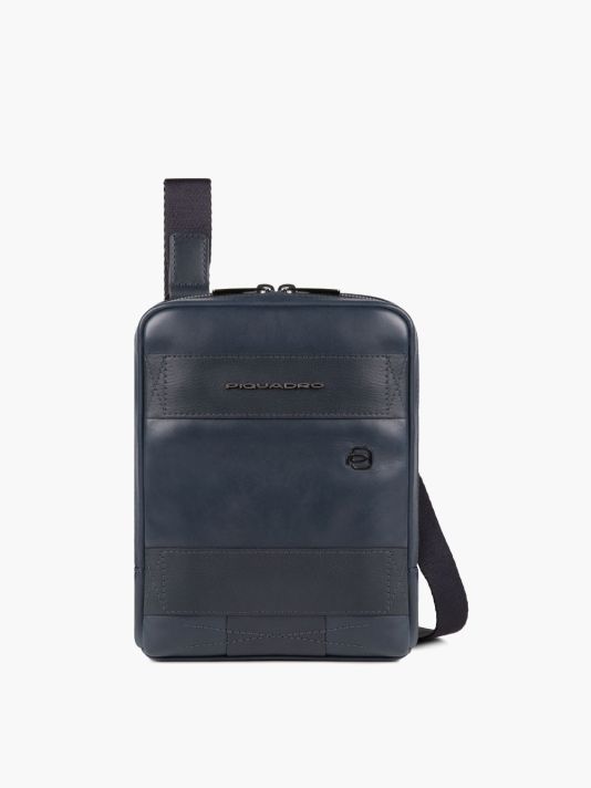 Piquadro, Obidos, Leather Crossbody Bag, Blue, 17 x 22 x 5.00 cm, For Men