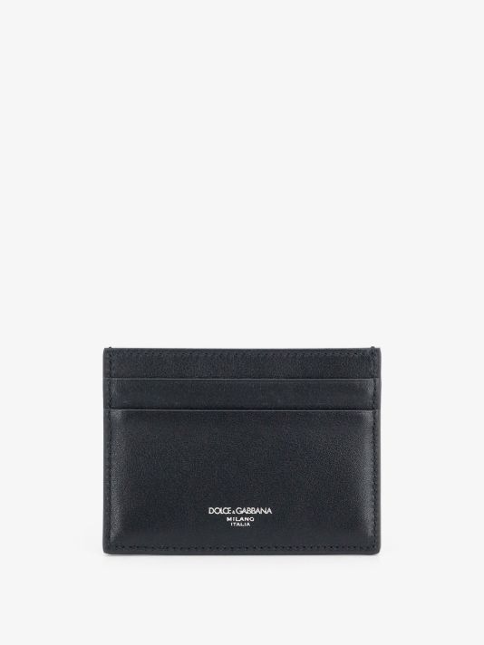 Leather card holder with woven pattern