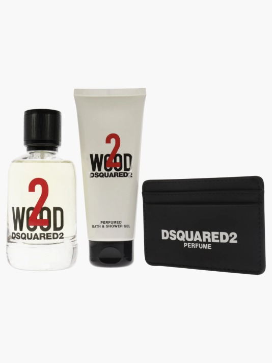 Set Dsquared 2: Dsquared, Leather Card Holder, Black, For Men + 2 Wood, Eau De Toilette, Unisex, 100 ml + 2 Wood, Shower Gel