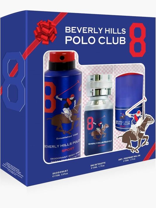 Set Beverly Hills Polo Club: 1982 - Sport 8, Eau De Toilette, For Men, 50 ml + 1982 - Sport 8, Anti-Perspirant, Deodorant Spray, For Men, 175 ml + 1982 - Sport 8, Anti-Perspirant, Deodorant Roll-On, For Men