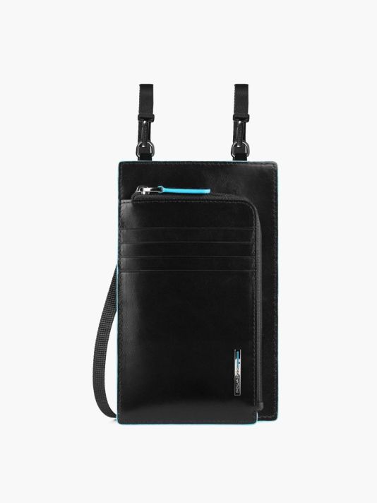 Piquadro, Blue Square, Leather Crossbody Bag, Black, 11.5 x 19 x 2 cm, For Men