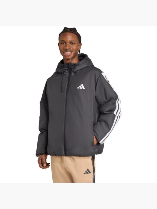 Men's adidas Essentials Climawarm 3-Stripes Insulated Hooded Jacket Black JM4042