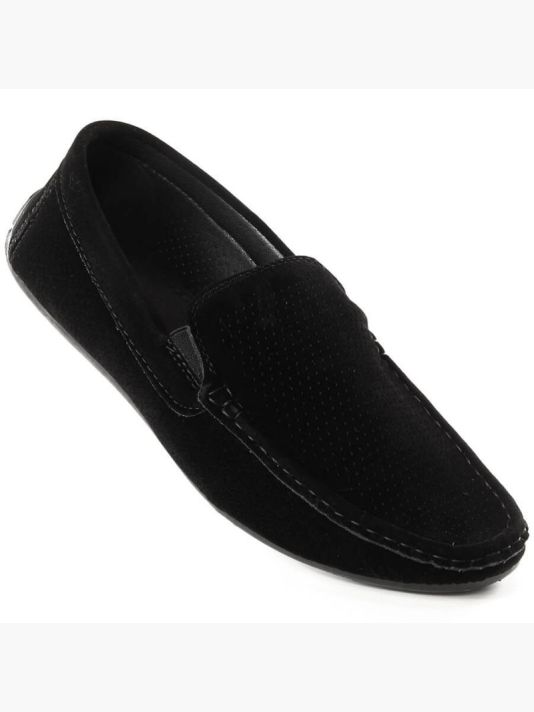 Men's Suede Slip-On Loafers with Openwork Black News 4873