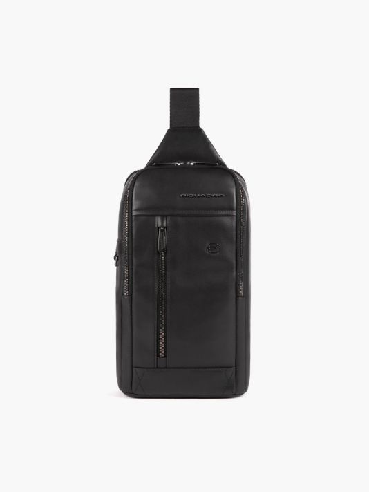 Piquadro, Monospalla, Leather, Leather Backpack, Black, Mono Sling, For Men, 19 x 32 x 8 cm