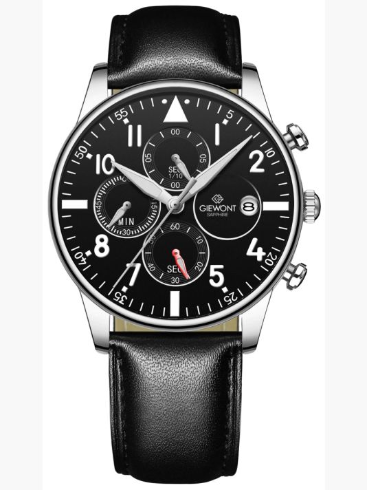Zegarek Męski Giewont Chronograph Sapphire Czarno Srebrny GW5630-A2