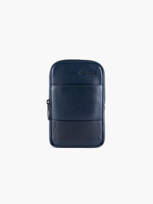 Piquadro, Piquadro, Phone Organizer, Leather Crossbody Bag, Blue, 18 x 12 x 2.50 cm, For Men