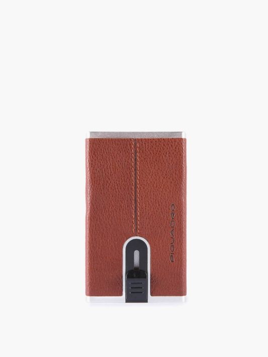 Piquadro, Black Square, Leather Card Holder, Square Sliding System with Money Clip, PP4825B3R-CU, Brown, For Men