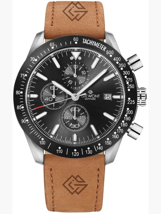 Zegarek Męski Giewont Chronograph Sapphire Brązowo Czarny GW8720-A1