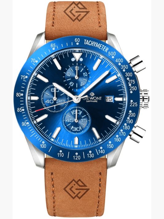 Zegarek Męski Giewont Chronograph Sapphire Brązowo Niebieski GW8720-A2