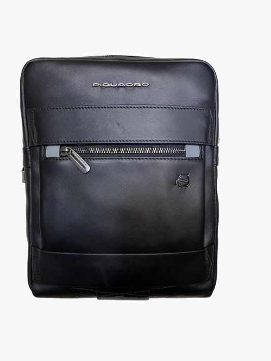 Piquadro, Obidos, Small, Leather Crossbody Bag, Black, 22 x 28 x 5 cm, For Men