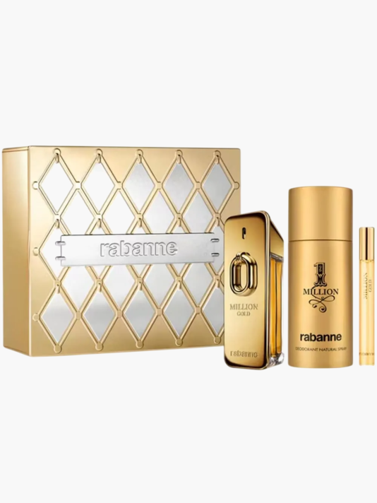 Set Paco Rabanne: Million Gold, Eau De Parfum, For Men, 100 ml + Million Gold, Eau De Parfum, For Men, 10 ml + 1 Million, Anti-Perspirant, Deodorant Spray, For Men