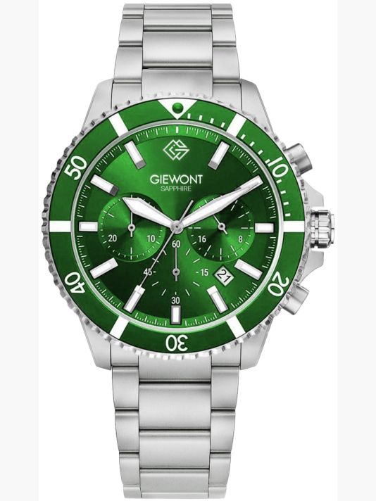 Zegarek Męski Giewont Chronograph Sapphire Srebrno Zielony GW3970-B8