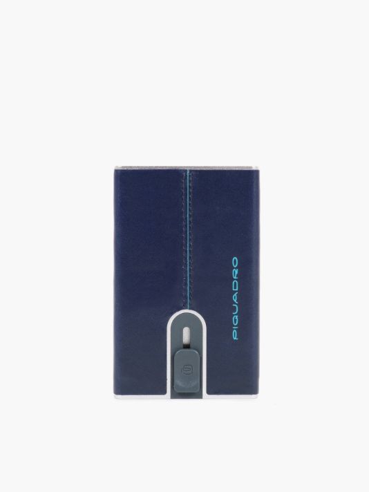 Piquadro, Blue Square, Leather Wallet, Square Sliding System with Money Clip, PP5358B2R-BLU2, Blue, For Men