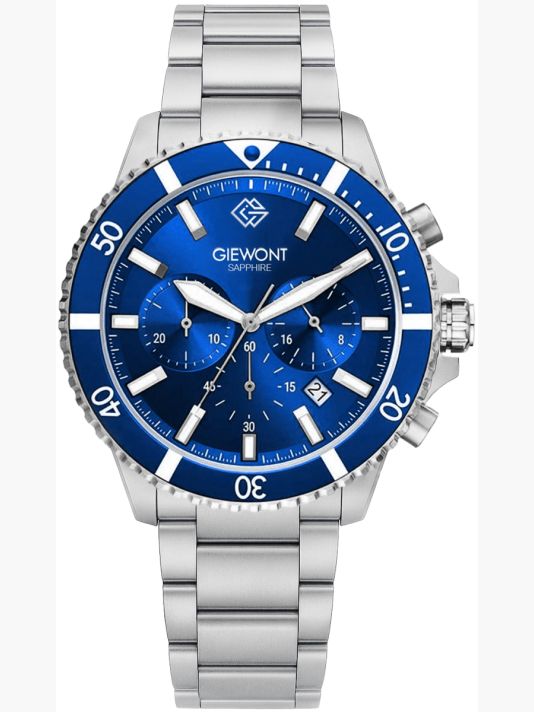 Zegarek Męski Giewont Chronograph Sapphire Srebrno Niebieski GW3970-B3
