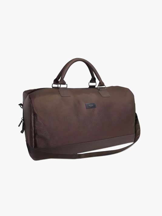 Hugo Boss, Duffle, Synthetic Leather, Textile Handbag, Weekend Bag, Dark Brown, 50 x 18 x 31 cm