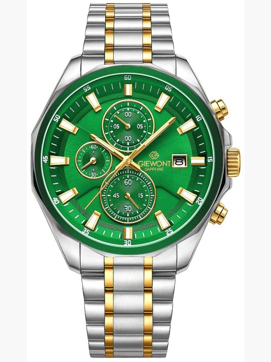 Мужские часы Giewont Chronograph Sapphire Серебристо-Зеленые GW7290-B7