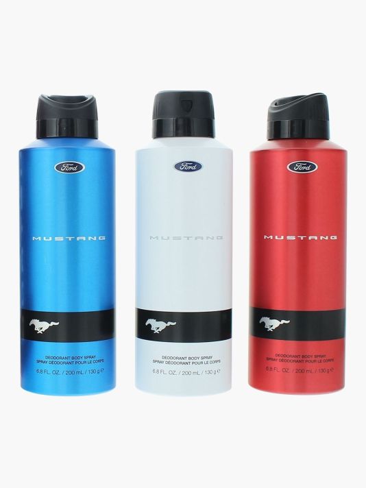 Set Ford: Mustang Blue, Deodorant Spray, For Men, 200 ml + Mustang Red, Deodorant Spray, For Men, 200 ml + Mustang White, Deodorant Spray, For Men