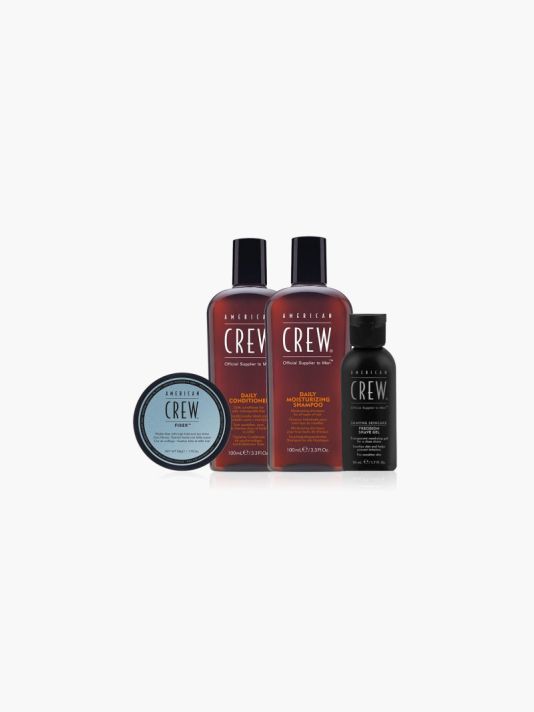 Essential Set American Crew: Daily, Hair Conditioner, For Moisturizing, 100 ml + Daily, Hair Shampoo, Moisturising, 100 ml + Fiber, Hair Styling Pomade, For Styling, Strong Hold, 50 ml + Precision, Soothing, Shaving Gel