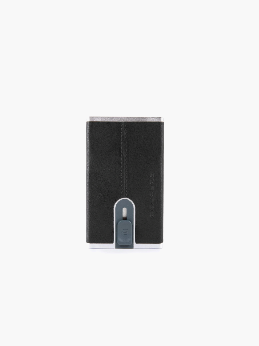 Piquadro, Black Square, Leather Card Holder, Square Sliding System, PP4825B3R, Black, For Men