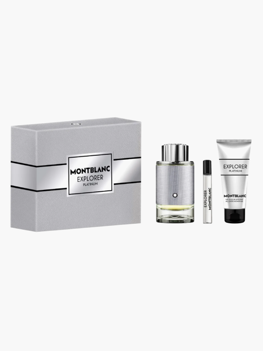 Set Montblanc: Explorer Platinum, Eau De Parfum, For Men, 100 ml + Explorer Platinum, Eau De Parfum, For Men, 7.5 ml + Explorer Platinum, Cleansing, Shower Gel, For All Skin Types