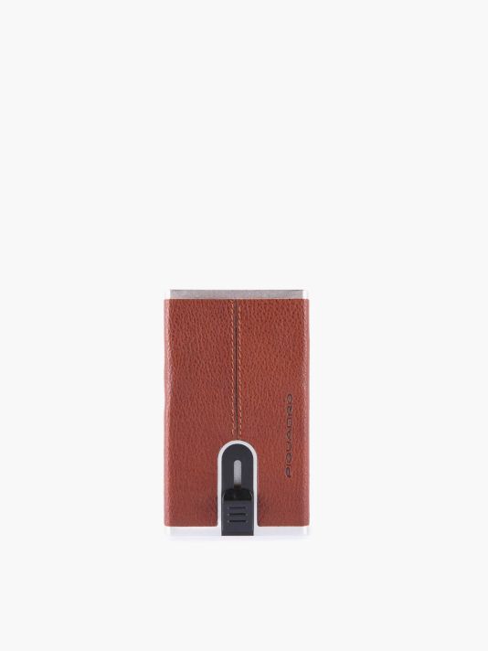 Piquadro, Blue Square, Leather Card Holder, Square Sliding System, PP4891B3R, Brown, For Men