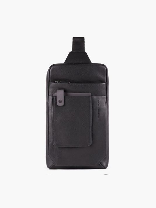 Piquadro, Tallin, Leather Bag, Mono Sling, Black, For Men, 20 x 33 x 5 cm