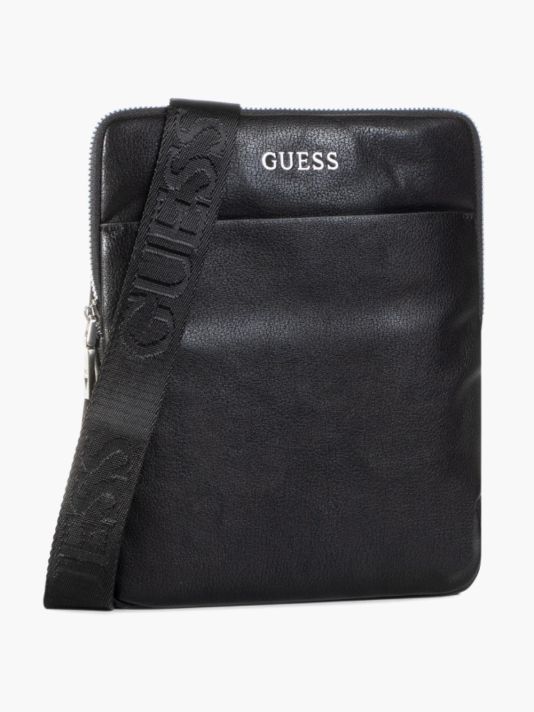 Guess, Scala, Flat Top Zip, Textile Crossbody Bag, Black, For Men