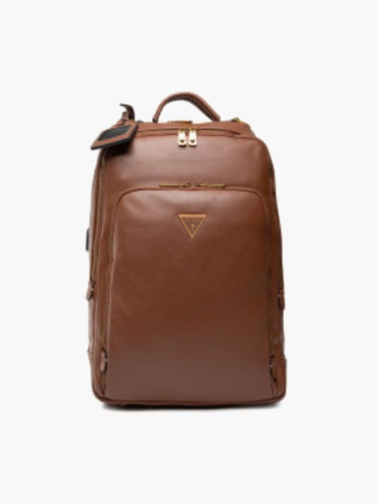 Guess, Scala, Synthetic Leather, Textile Backpack, Brown, For Men, 27.5 x 42.5 x 13 cm