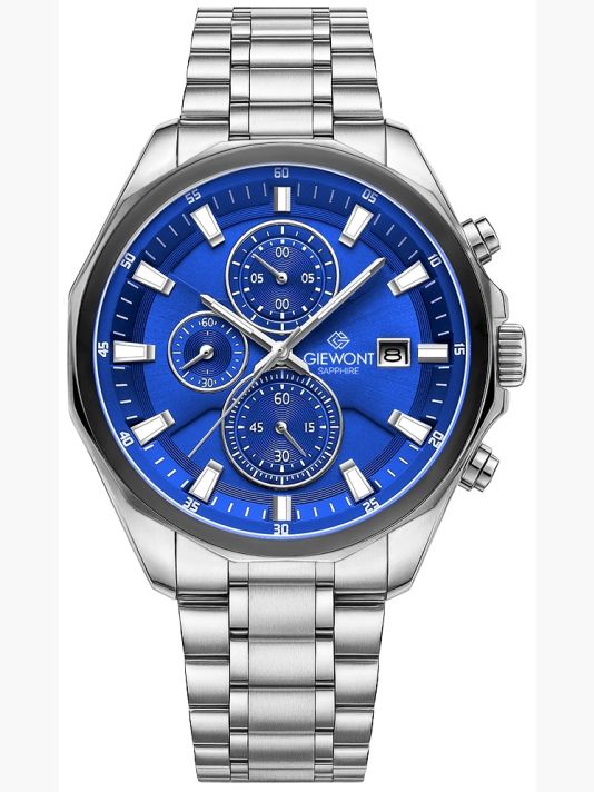 Zegarek Męski Giewont Chronograph Sapphire Srebrno Niebieski GW7290-B3