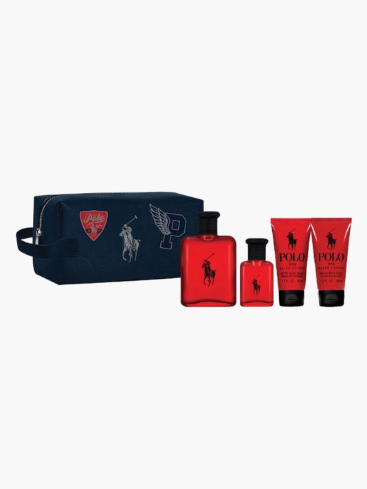 Set Ralph Lauren: Polo Red, Eau De Toilette, For Men, 125 ml + Polo Red, Eau De Toilette, For Men, 40 ml + Polo Red, Moisturizing, After-Shave Balm, 50 ml + Polo Red, Shower Gel & Shampoo 2-In-1