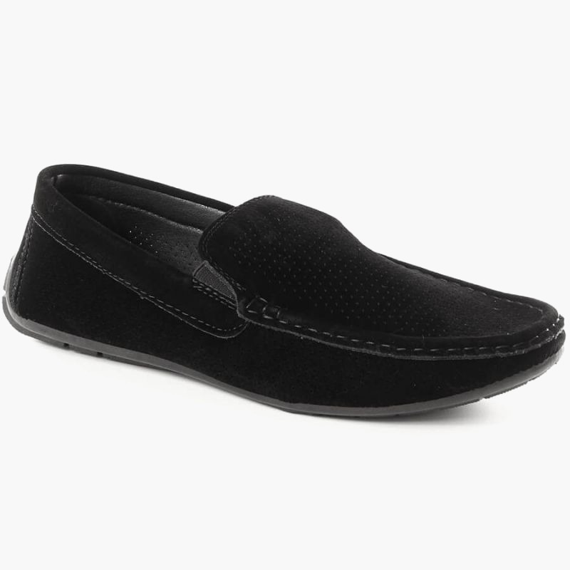 Men's Suede Slip-On Loafers with Openwork Black News 4873